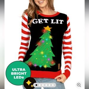 TIPSY ELVES WOMEN’S SMALL UGLY CHRISTMAS SWEATER LIGHTS UP NWT